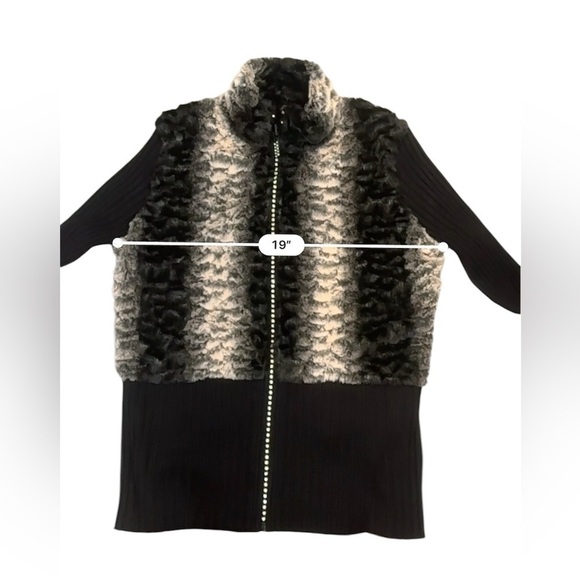 Fontana Women’s Size Large Black Faux Fur Knit Jacket with Rhinestone Zipper - Picture 11 of 11